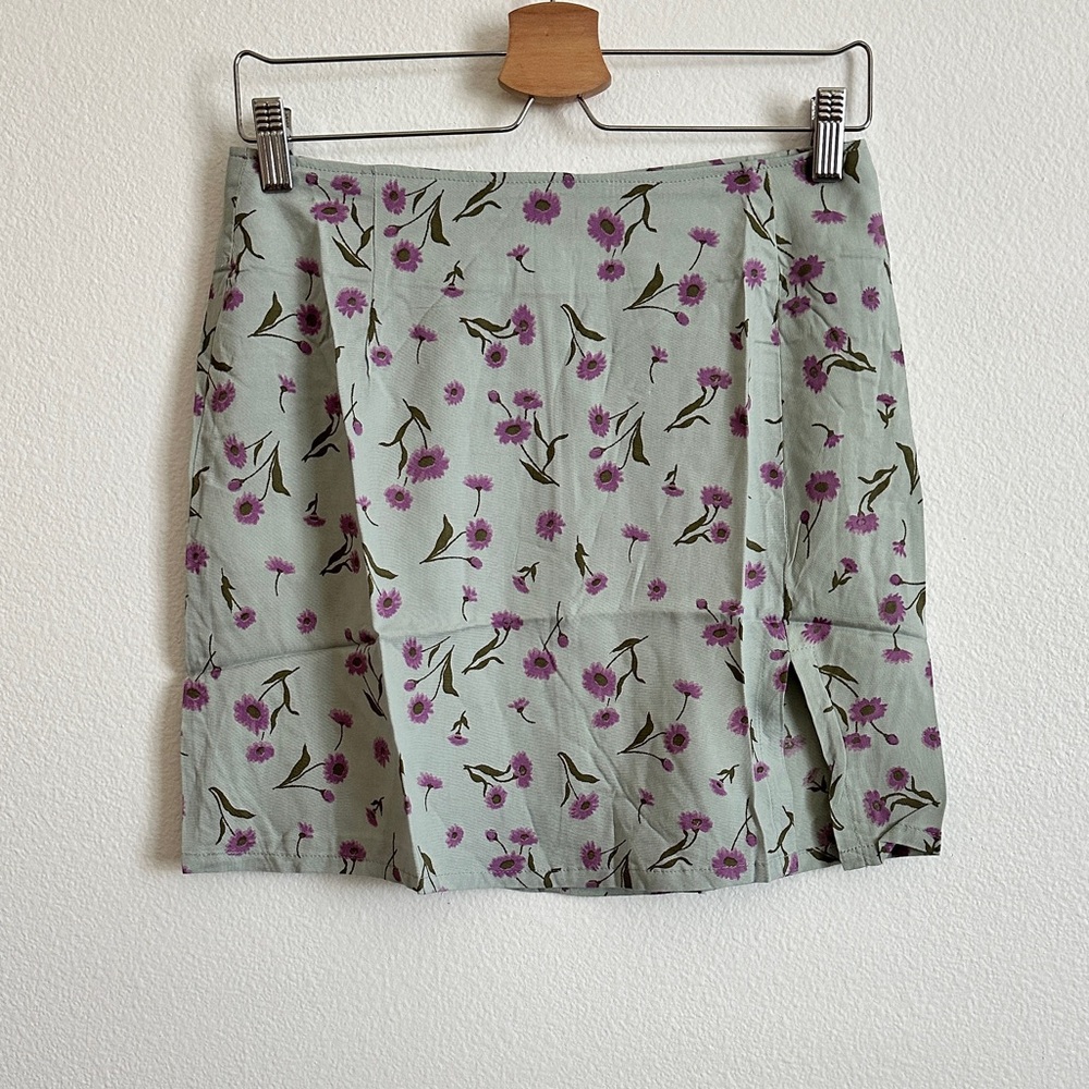 Motel Rocks Blue Purple Floral Side Split High-Waist Mini Skirt Size S